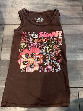 Justice Brown Tank Top with Colorful Summer Graphic